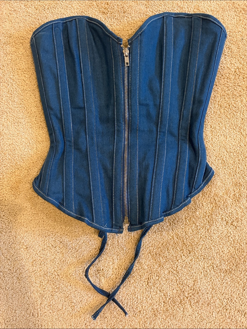 Fashion Nova Denim Corset Top - Dark Blue Strapless Waist-Cincher